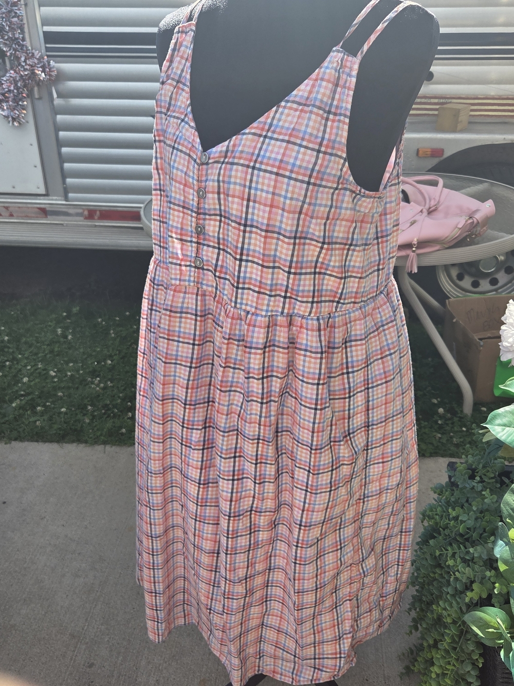 LOFT Pink Plaid Button-Front Maxi Sundress - Picture 5 of 8